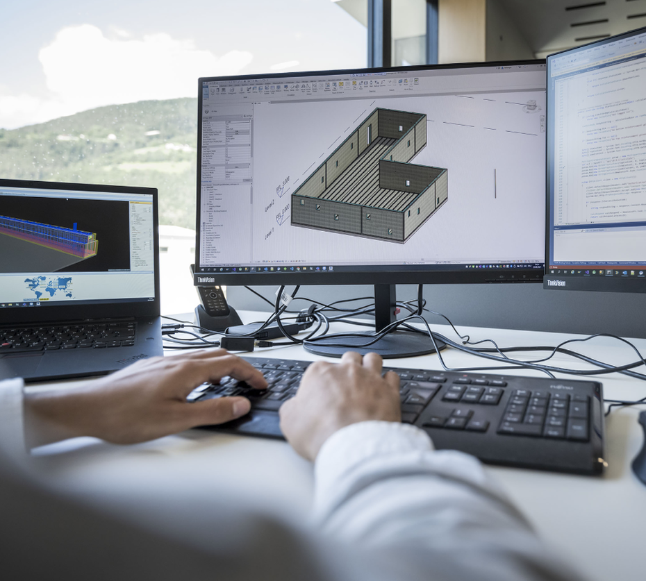 CAD workstation with multiple monitors for structural design