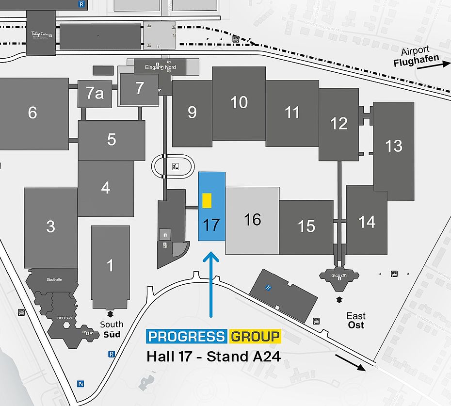 Planimetria fiera Progress Group nel padiglione 17 stand A24 – fiera specializzata per macchine e software produzione elementi prefabbricati