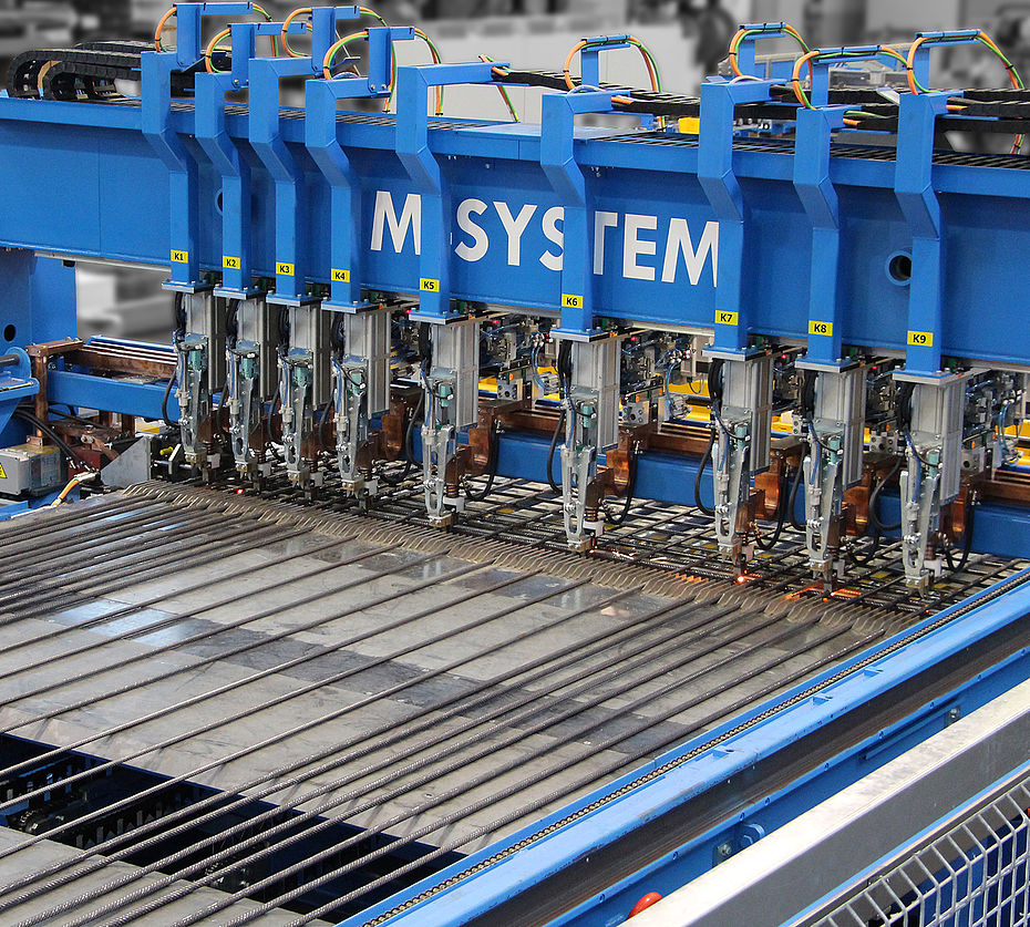 M-System lattice girder welding system from Progress Group during automated welding of reinforcement meshes